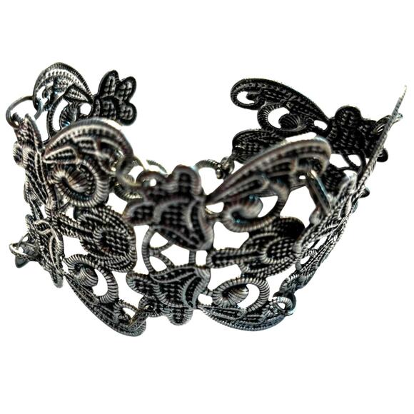 Vintage Premier Designs Wide Silver Panel Chain Bracelet textured ornate Boho - Picture 7 of 9